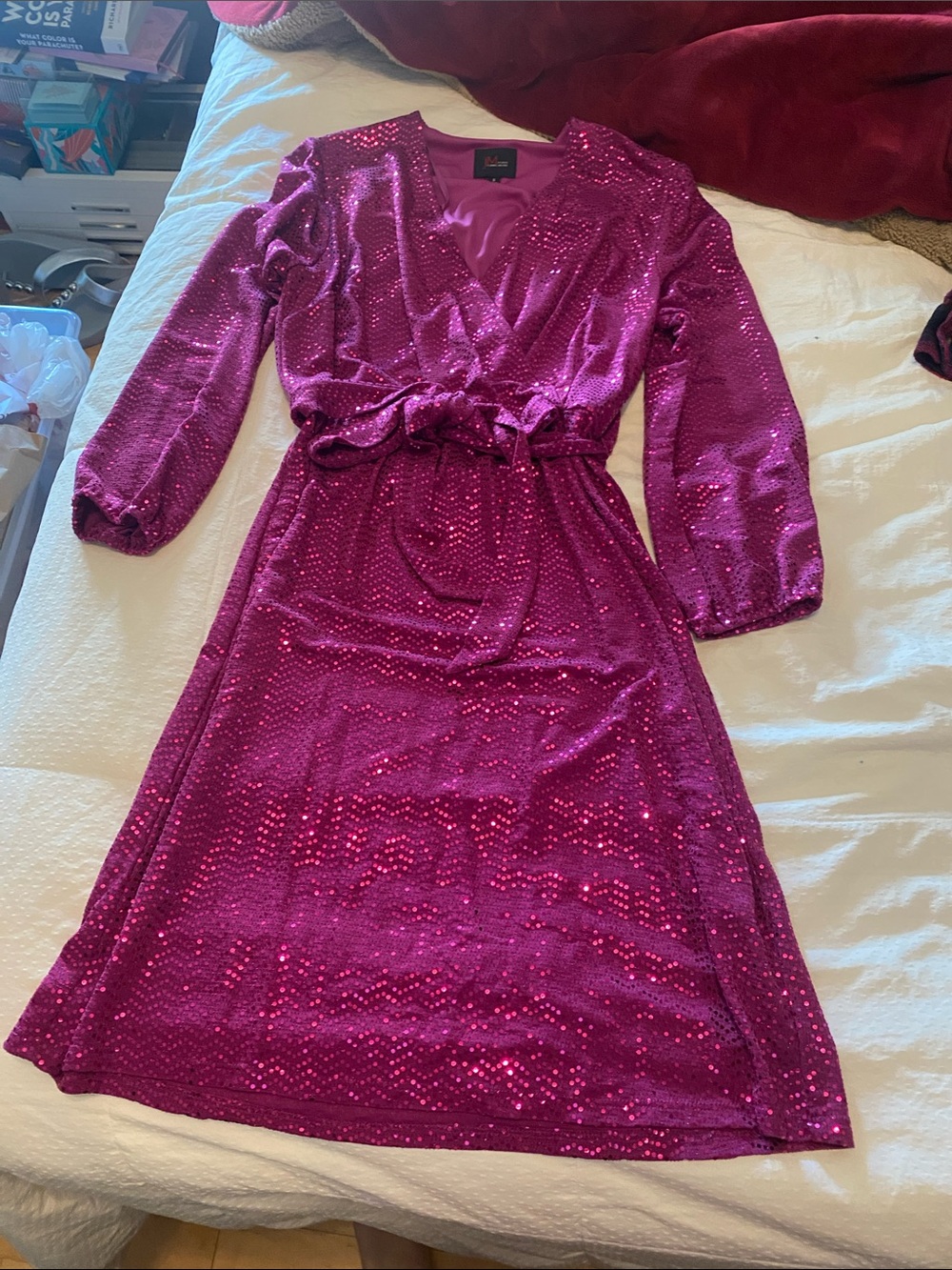 Sequin Wrap Midi Dress Beautiful Pink color